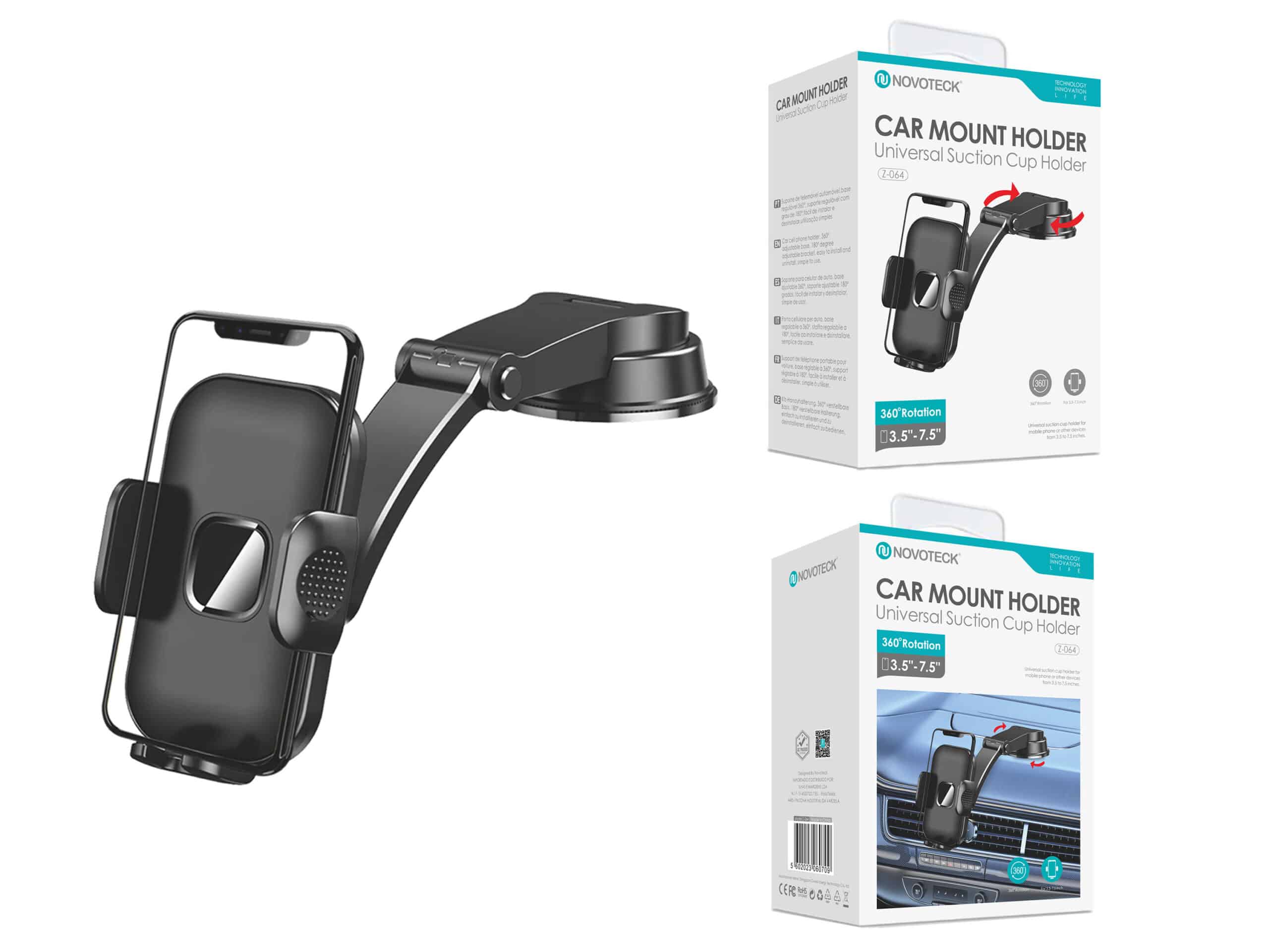 Suporte de Carro Universal Z-064 - Ventosa Robusta, Rotação 360°, Acesso Rápido