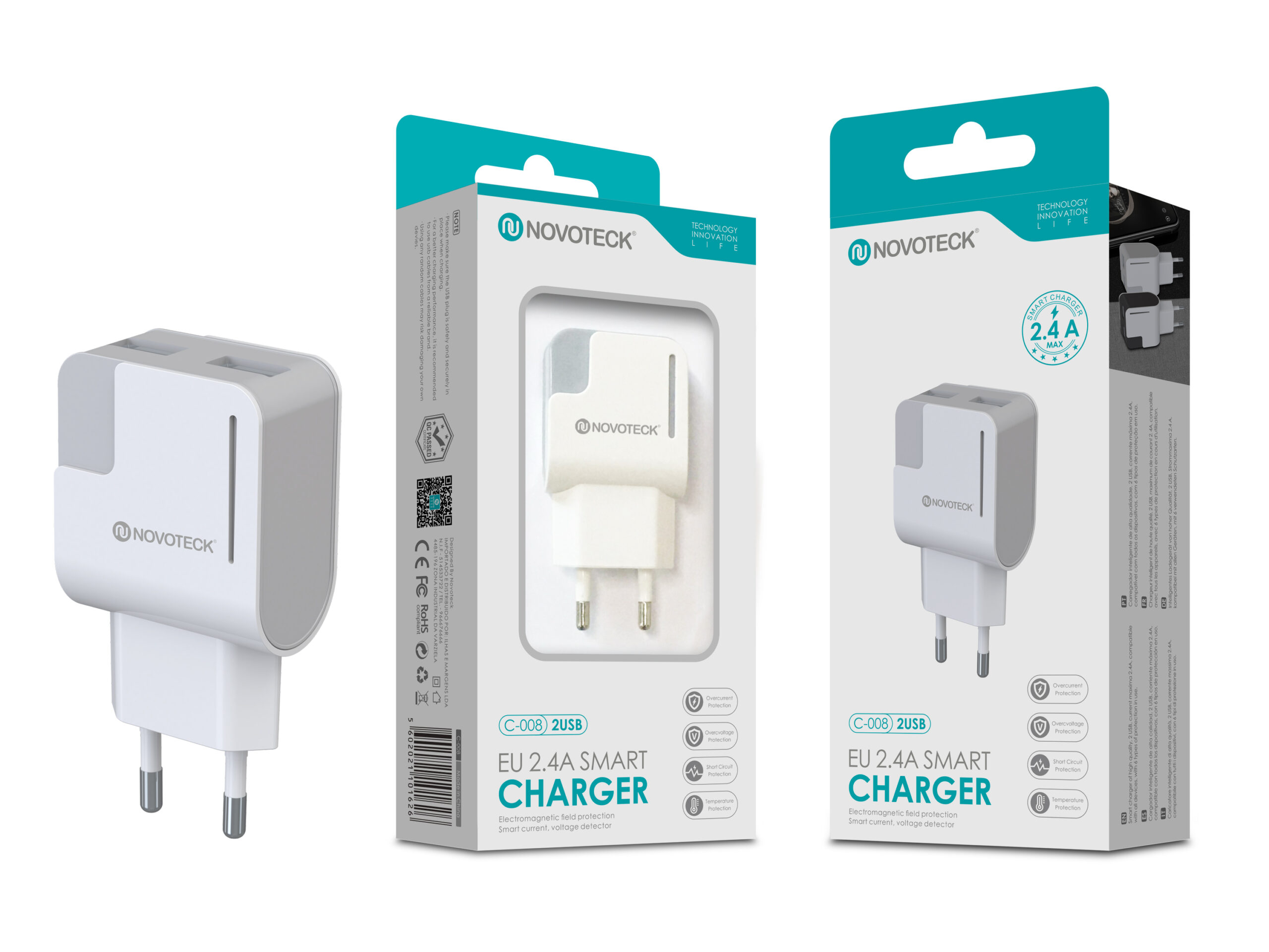 Carregador 2.4A 2 USB Branco Full Compatible C-008