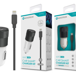 Kit Carregador Automóvel 2.4A 2 USB Negro com Cabo Lightning Q-001L