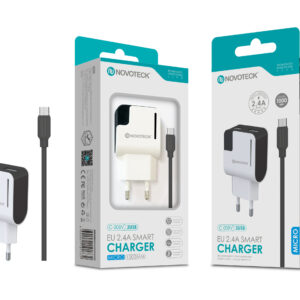 Carregador com Cabo Micro Negro 2.4A 2 USB Full Compatible C-008V