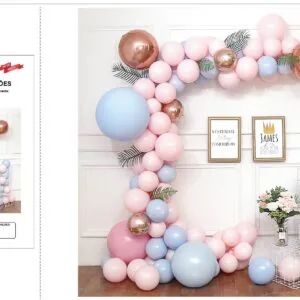 Kit Guirlanda de Balões – Azul Bebé e Rosa Bebé com Detalhes Dourados