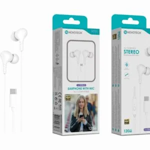 Auriculares Estéreo com Microfone Branco E-038 – Conexão USB-C, Áudio Hi-Fi