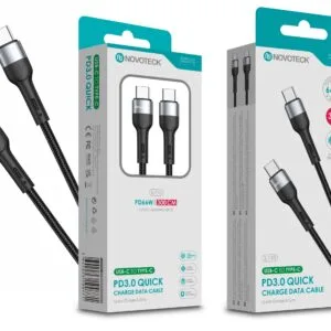 Cabo de Dados Trançado Nylon 3.1A Carregamento Rápido Negro USB-C to Type-C 3.0M