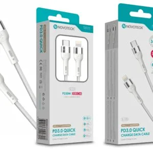 Cabo de Dados Trançado Nylon 3.1A Carregamento Rápido Branco USB-C to Lightinig 3.0M